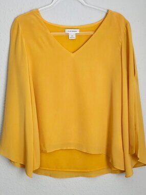 CLUB MONACO 100% Silk Vibrant Yellow V-Neck Blouse S
